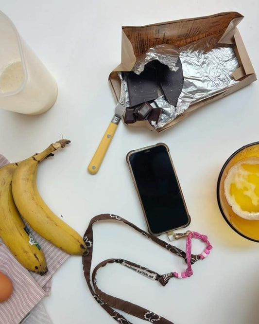 Cordon de téléphone en tissu - Bandana choco