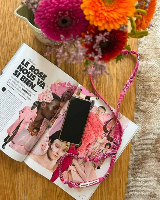 Cordon de téléphone en tissu - Bandana Rose foncé