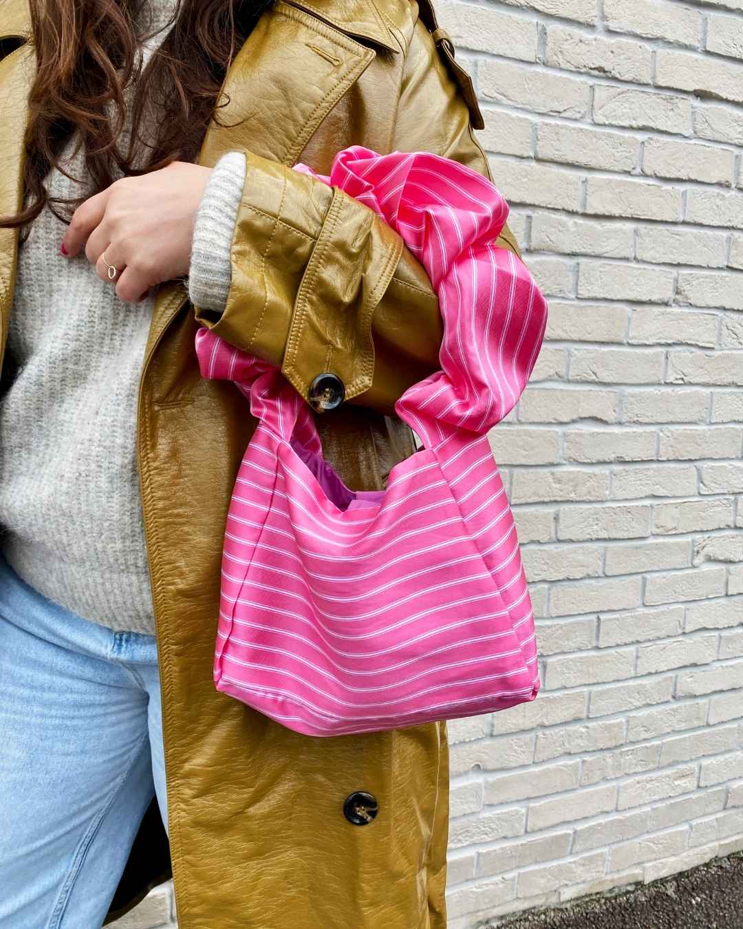 Sac à main upcyclé - Rayures roses