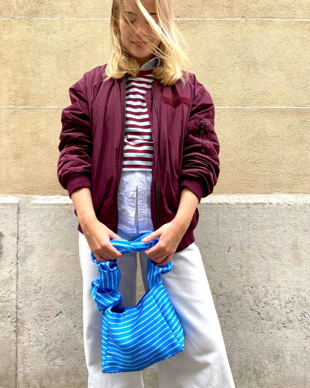 Sac à main upcyclé - Rayures bleu