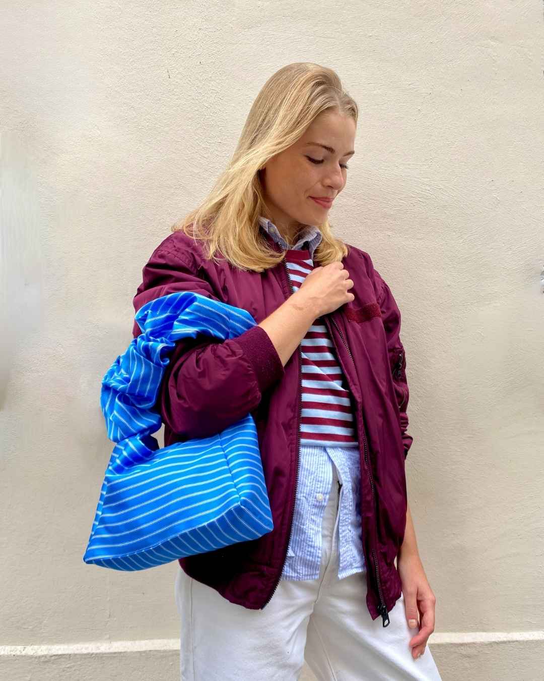 Sac à main upcyclé - Rayures bleu