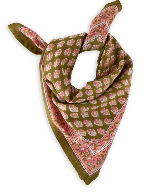 Petit foulard indien en coton - Vert
