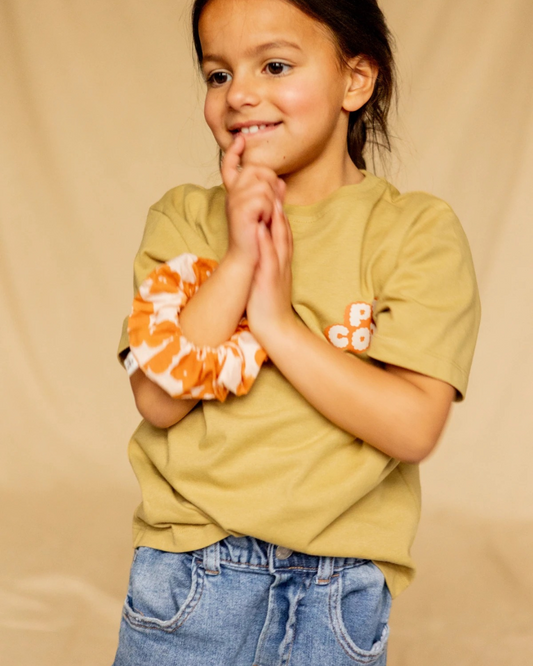 Grand Chouchou en coton - Fleurs orange (-10% sur le 2ème au choix)