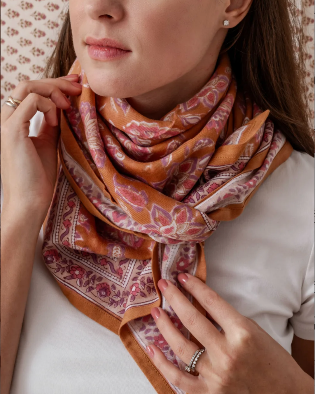 Grand foulard indien en coton - Praline