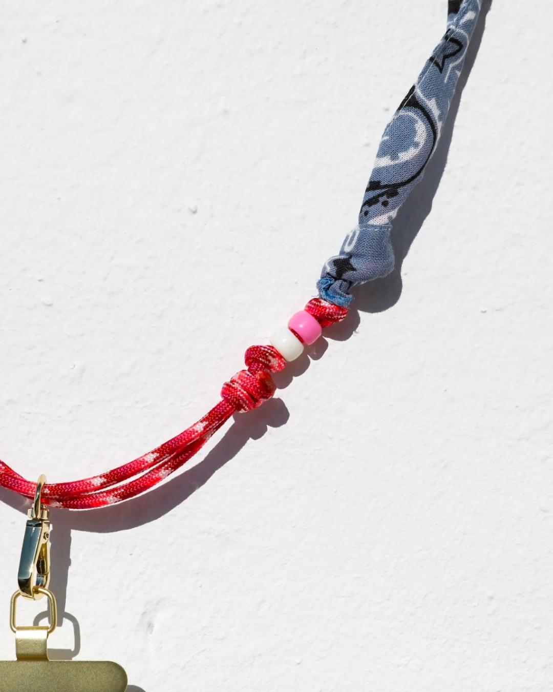 Cordon de téléphone en tissu - Bandana bleu