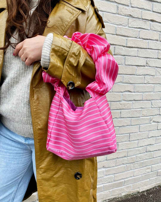 Sac à main upcyclé - Rayures roses