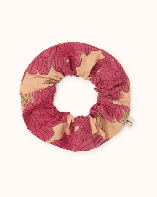 Big Chouchou en coton - Fleurs roses (-10% sur le 2ème au choix)