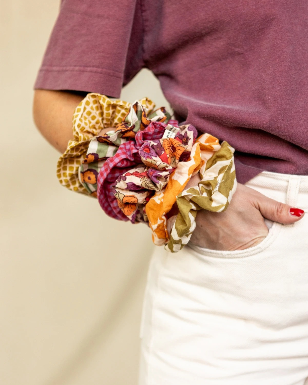 Grand Chouchou en coton - Fleurs orange (-10% sur le 2ème au choix)