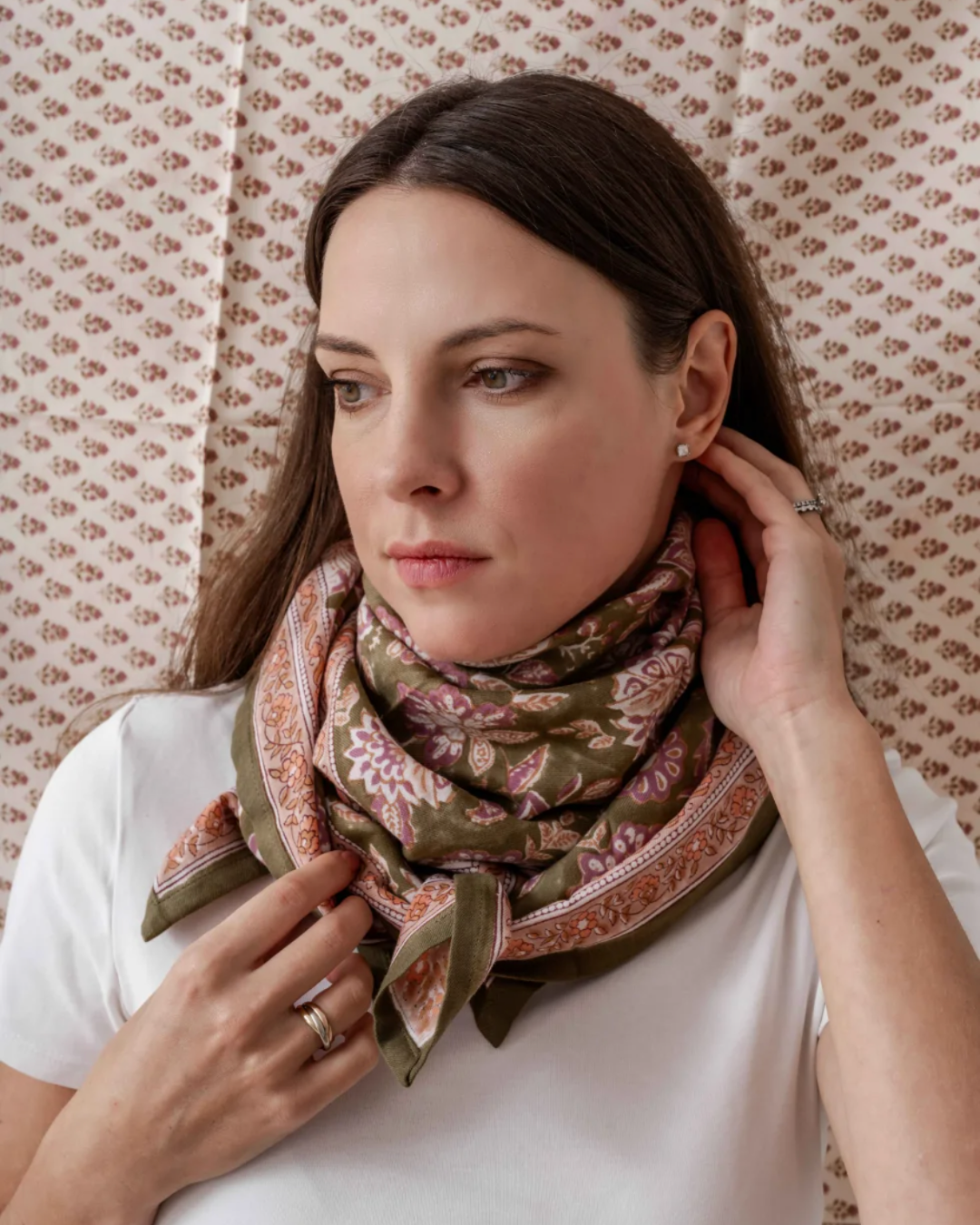 Grand foulard indien en coton - Vert